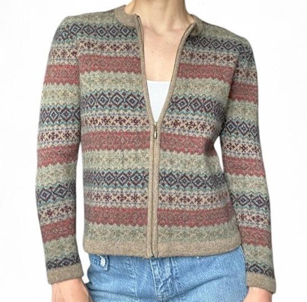 Rosanna 100% Lambswool Fair Isle Vintage Full Zip Sweater Woman’s S *READ*